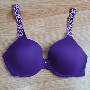 NWT Natori pure luxe coverage contour underwire t shirt bra trim lace plum